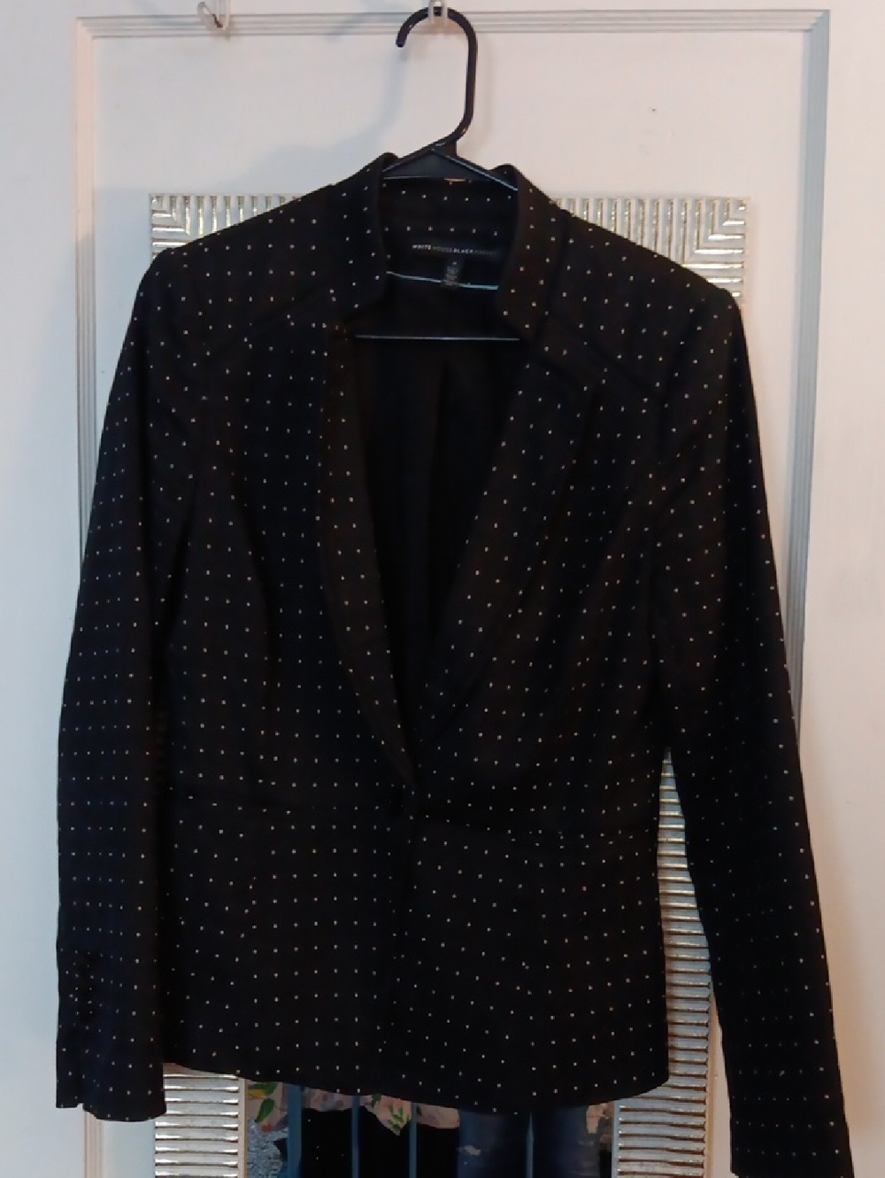 White House Black Market Black Blazer with White Micro Dot Pattern